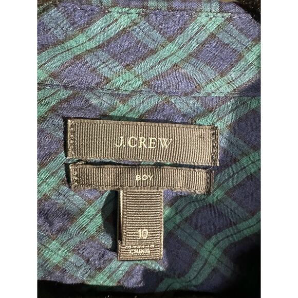 J Crew Top Womens 10 Green Plaid Black Watch Crinkle Boy Shirt Button Academia - Picture 2 of 8
